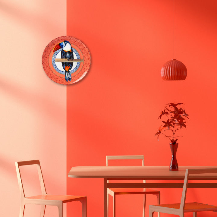 Wandbord Heinen Delfts Blauw " Mandala Toekan "