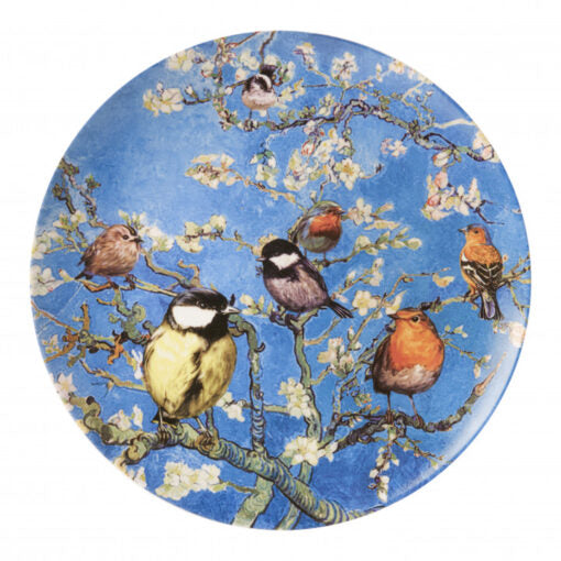 Wandbord Heinen Delfts Blauw ” Vogels van Gogh “