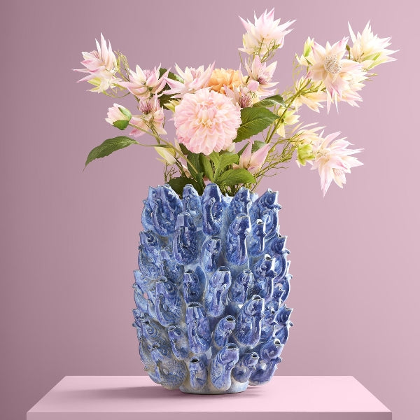 Vaas met school vissen, blauw
