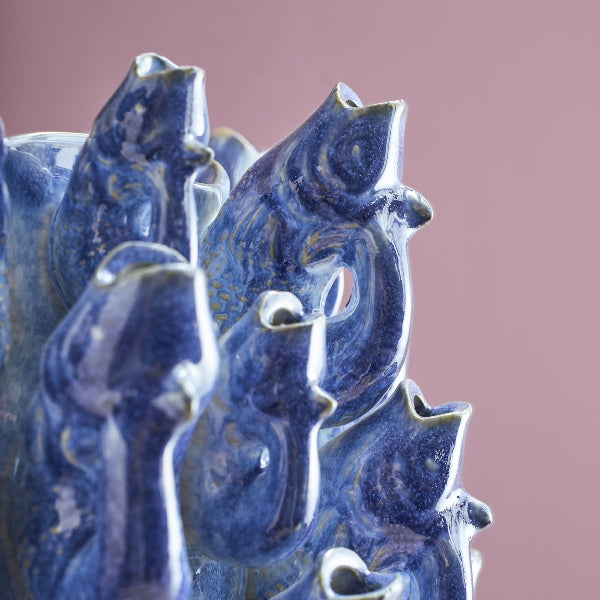 Vaas met school vissen, blauw