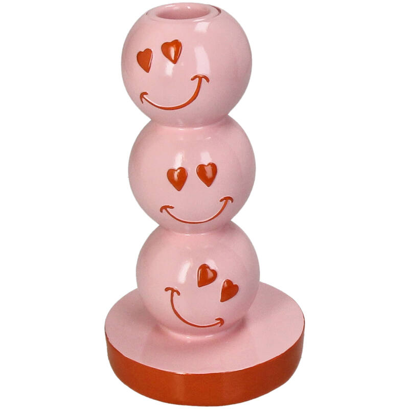 Kaarshouder Smiley Polyresin Roze 9x9x16.5cm