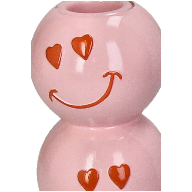 Kaarshouder Smiley Polyresin Roze 9x9x16.5cm