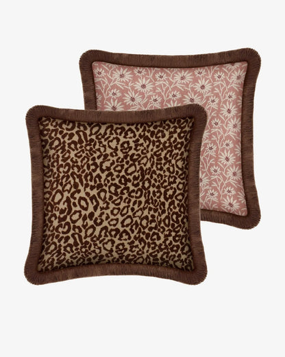 Sierkussen Palais  Maya Chocolade & Raffia x Mako Roze & Ecru