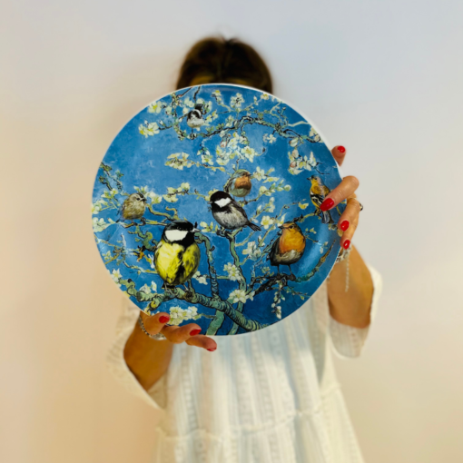 Wandbord Heinen Delfts Blauw ” Vogels van Gogh “
